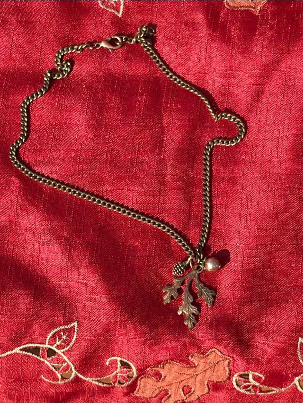 Oak Leaf Necklace with Swarovski Pearl & Pinecone -NWT